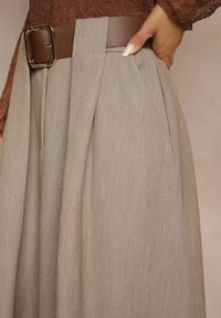 Renee - Beżowa Spódnica z Wiskozą o Rozkloszowanym Kroju z Paskiem z Klamrą Tiavela. Okazja: na co dzień. Kolor: beżowy. Materiał: wiskoza. Styl: casual, elegancki #3