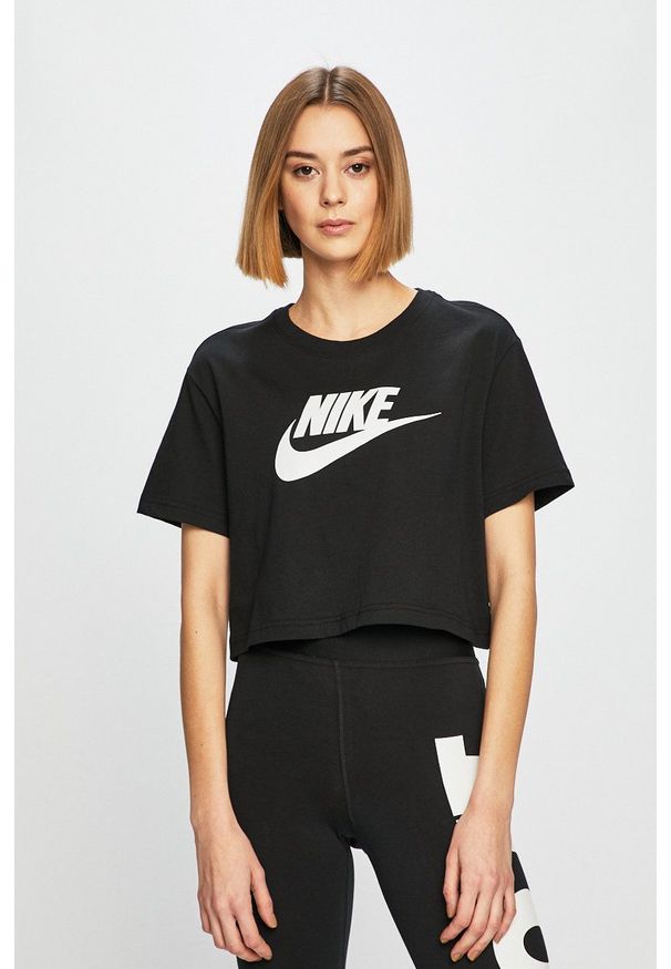Nike Sportswear - Top. Okazja: na co dzień. Kolor: czarny. Wzór: nadruk. Styl: casual