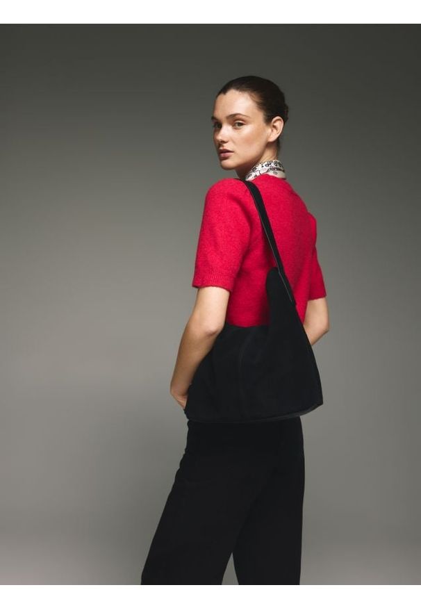 Reserved - Skórzana torebka shopper - czarny. Kolor: czarny. Materiał: skórzane