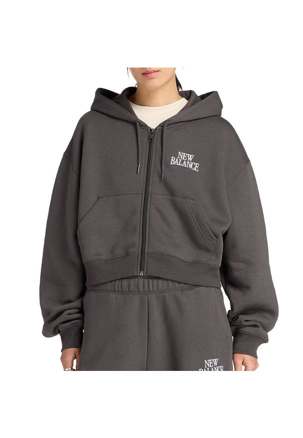 Bluza damska New Balance WJ61W2EEABR - szara. Okazja: na co dzień. Kolor: szary. Materiał: poliester, bawełna, materiał, dresówka. Wzór: ze splotem. Styl: casual, klasyczny