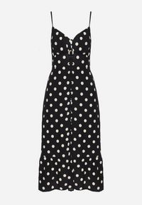 Born2be - Czarna Wiskozowa Sukienka w Kropki na Ramiączkach Zapinana na Guziki Katilane. Okazja: na co dzień. Typ kołnierza: dekolt w serek. Kolor: czarny. Materiał: wiskoza. Długość rękawa: na ramiączkach. Wzór: kropki. Sezon: wiosna, lato. Styl: klasyczny, casual, elegancki #6