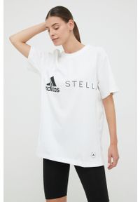 Adidas by Stella McCartney - adidas by Stella McCartney t-shirt HB7401 damski kolor biały. Kolor: biały. Materiał: bawełna, materiał, dzianina, skóra, włókno #2