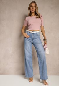 Renee - Różowy T-shirt z Prążkowanej Tkaniny z Zakładkami przy Rękawach Kolaniella. Kolor: różowy. Materiał: tkanina, prążkowany. Styl: elegancki #5