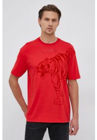 BOSS - Boss T-shirt bawełniany Athleisure kolor czerwony. Okazja: na co dzień. Kolor: czerwony. Materiał: bawełna. Wzór: aplikacja. Styl: casual