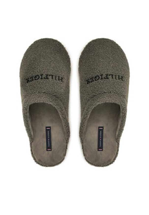 TOMMY HILFIGER - Tommy Hilfiger Kapcie Warm Curly House Shoe FM0FM05226 Szary. Kolor: szary. Materiał: materiał