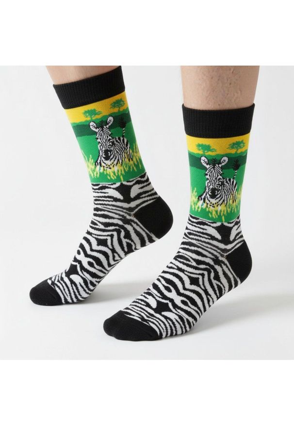 His Story - Skarpetki Bawełniane - Tematyczne - Zebra. Kolor: wielokolorowy. Materiał: elastan, bawełna, poliamid. Wzór: motyw zwierzęcy