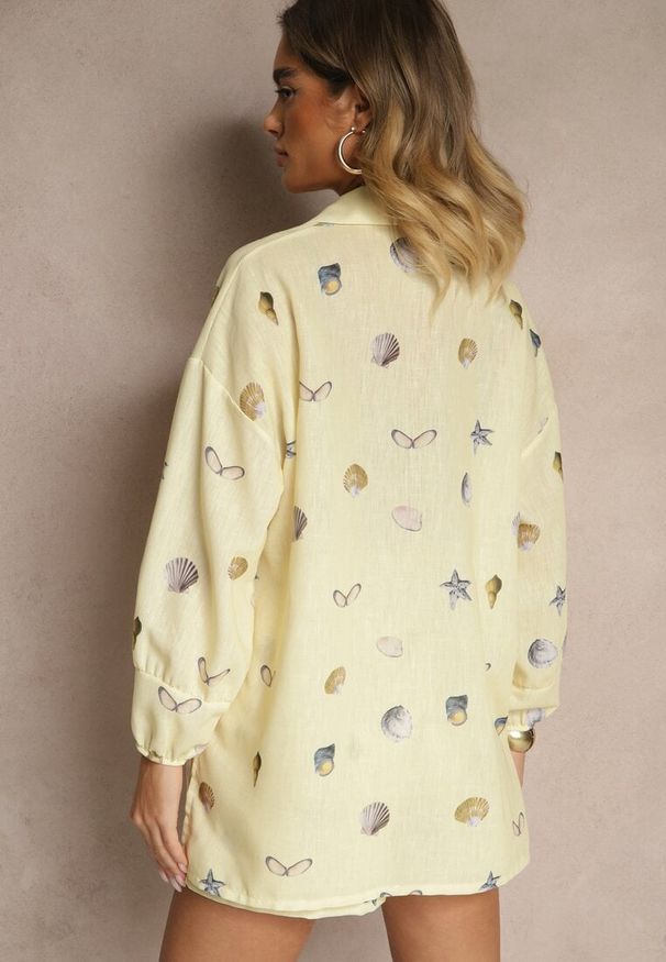 Renee - Żółty Komplet z Wiskozą Koszula i Szorty w Morski Print Reisoria. Kolor: żółty. Materiał: wiskoza. Wzór: nadruk