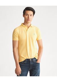 Ralph Lauren - RALPH LAUREN - Koszulka polo Slim Fit. Typ kołnierza: polo. Kolor: żółty. Materiał: prążkowany, bawełna, materiał. Wzór: haft