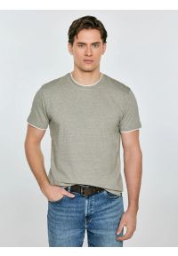 Big-Star - Koszulka męska w drobne paski khaki Fredriser 303. Okazja: na co dzień, do pracy. Kolor: zielony. Materiał: dzianina, jeans. Wzór: paski. Styl: casual #1