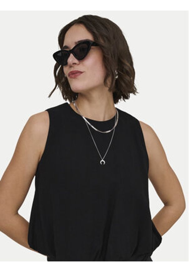 only - ONLY Top Aris 15364287 Czarny Loose Fit. Kolor: czarny. Materiał: wiskoza