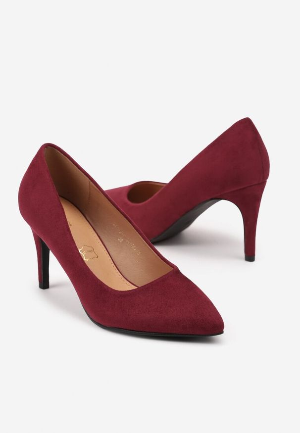 Born2be - Bordowe Czółenka na Szpilce ze Skórzaną Wkładką Cleliae. Okazja: na spotkanie biznesowe. Kolor: czerwony. Materiał: skóra. Obcas: na szpilce. Styl: elegancki, biznesowy, klasyczny. Wysokość obcasa: średni