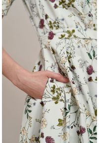 Marie Zélie - Sukienka Alodia Ficiforma kremowa. Kolor: kremowy. Materiał: bawełna, skóra, materiał, elastan. Długość rękawa: krótki rękaw #5