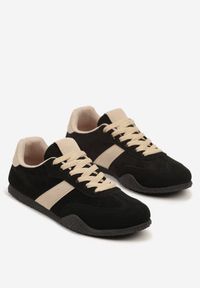 Born2be - Czarno-Beżowe Sneakersy z Ozdobnym Paskiem Naliovela. Okazja: na co dzień. Zapięcie: pasek. Kolor: czarny. Materiał: jeans #5