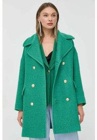 Red Valentino płaszcz wełniany kolor zielony przejściowy dwurzędowy. Okazja: na co dzień. Kolor: zielony. Materiał: wełna. Wzór: aplikacja. Styl: casual, klasyczny #4