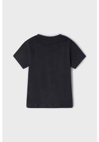 Mayoral T-shirt bawełniany dziecięcy kolor czarny z nadrukiem. Okazja: na co dzień. Kolor: czarny. Materiał: bawełna. Wzór: nadruk. Styl: casual