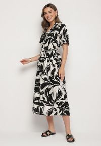 Born2be - Czarna Wiskozowa Sukienka o Koszulowym Kroju z Wiązanym Paskiem Uloanna. Okazja: na co dzień. Kolor: czarny. Materiał: wiskoza. Długość rękawa: krótki rękaw. Wzór: aplikacja. Typ sukienki: koszulowe. Styl: casual, elegancki, klasyczny #6