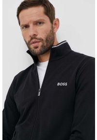 BOSS bluza męska kolor czarny z aplikacją. Okazja: na co dzień. Kolor: czarny. Materiał: materiał. Wzór: aplikacja. Styl: casual #4