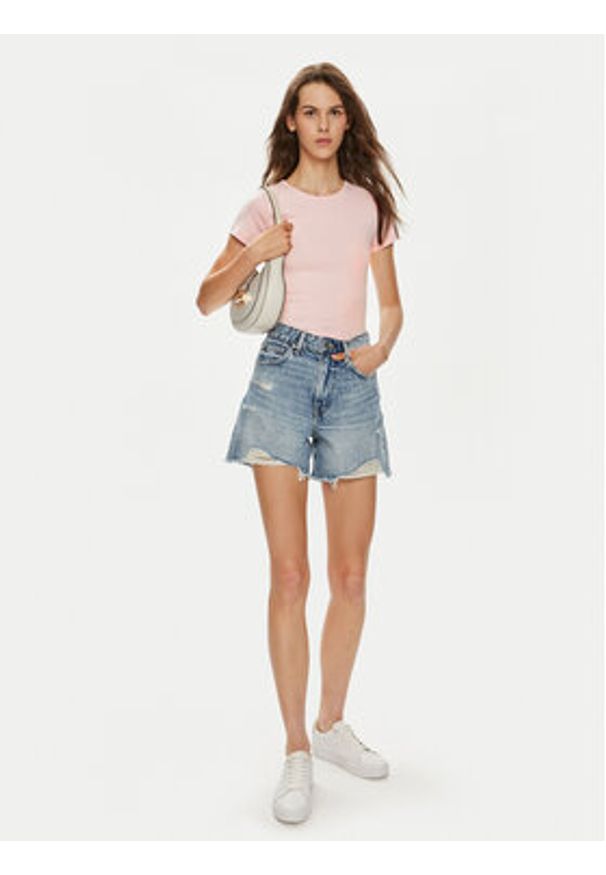 Gina Tricot T-Shirt Basic 17957 Różowy Slim Fit. Kolor: różowy. Materiał: bawełna