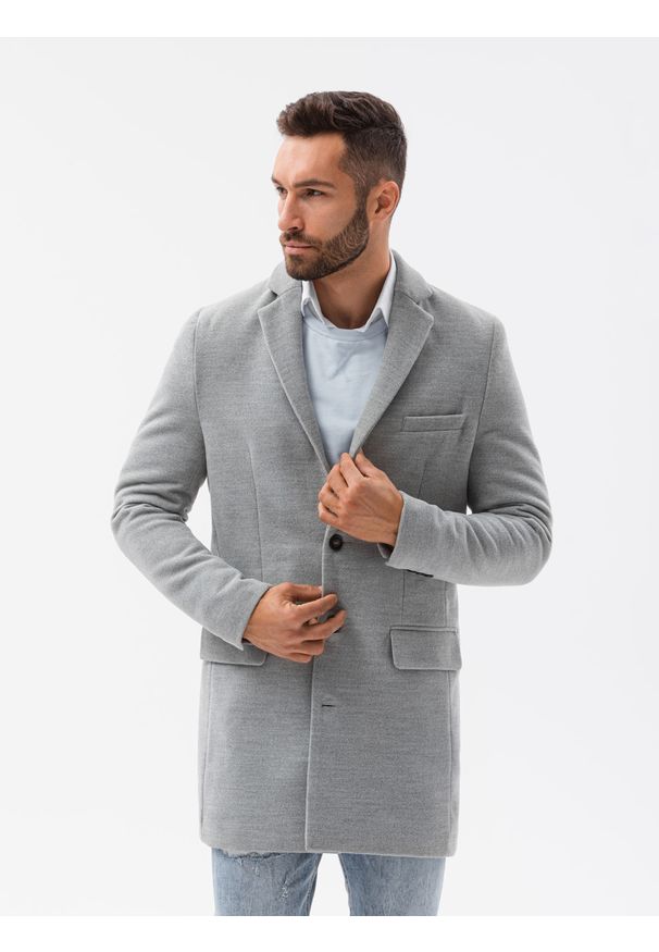 Ombre Clothing - Płaszcz męski C432 - szary - XXL. Kolor: szary. Materiał: poliester. Sezon: wiosna. Styl: elegancki