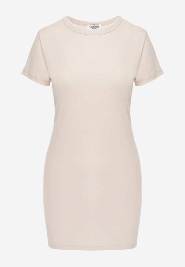 Born2be - Beżowa Bawełniana Sukienka o Prostym Kroju Typu T-shirt Zelosise. Okazja: do pracy, na co dzień. Kolor: beżowy. Materiał: bawełna. Typ sukienki: proste. Styl: sportowy, klasyczny, elegancki, casual