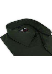 Modini - Zielona gładka koszula męska Y46. Kolor: zielony. Materiał: bawełna, lycra, tkanina. Wzór: gładki #1