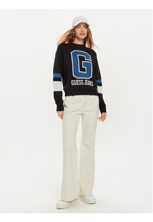 Guess Jeans Sweter W4BR11 Z3HN2 Czarny Regular Fit. Kolor: czarny. Materiał: syntetyk