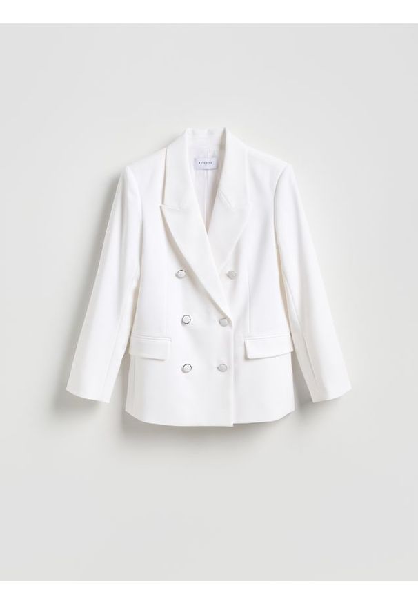 Reserved - Dwurzędowa marynarka - złamana biel. Materiał: tkanina, wiskoza