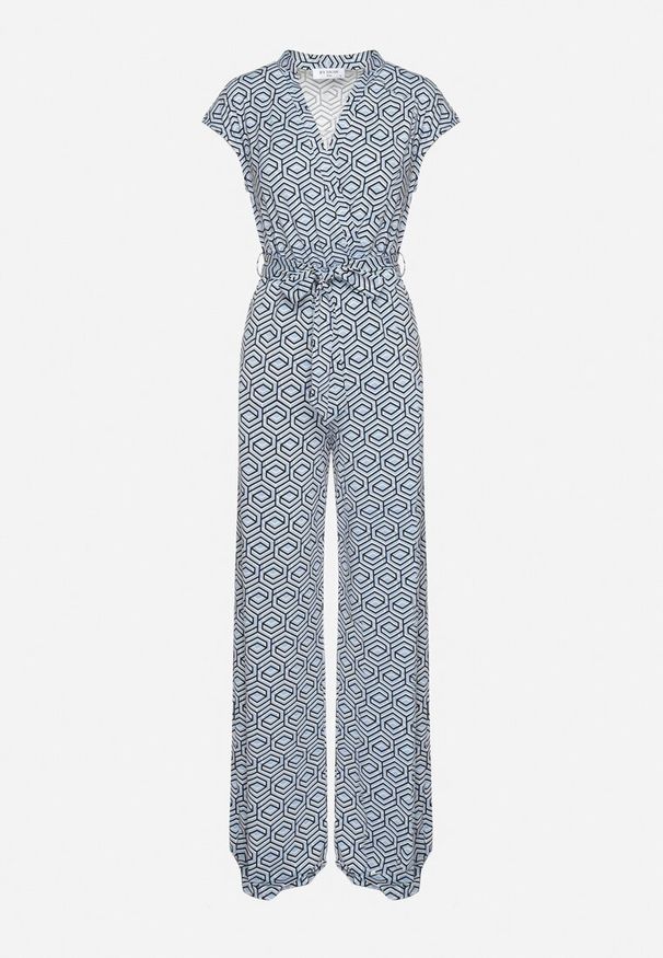 Born2be - Niebieski Kombinezon z Wiskozą Wiązany w Pasie Sosofia. Okazja: na co dzień, na spacer. Kolor: niebieski. Materiał: wiskoza. Styl: casual, elegancki