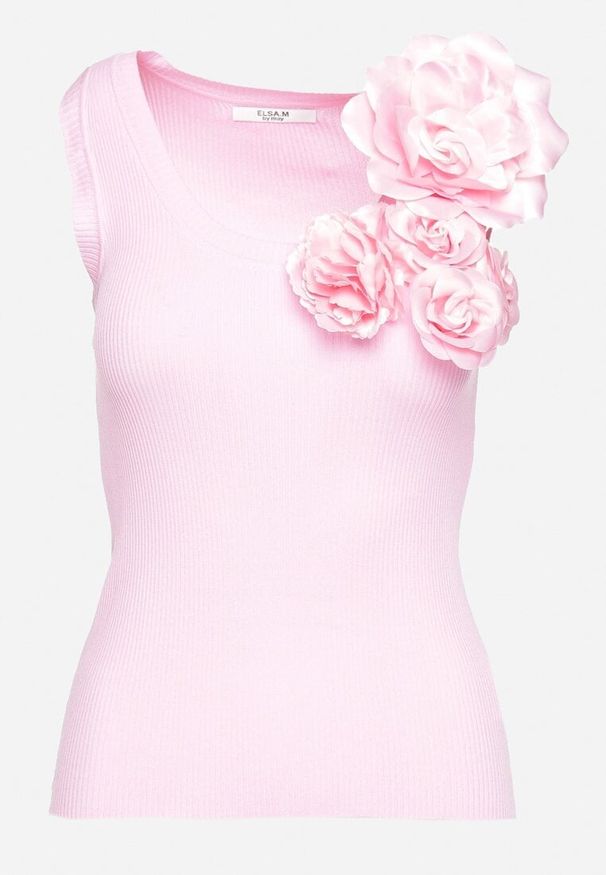 Born2be - Różowy Top z Naszywką w Kształcie Kwiatów Teralia. Okazja: na co dzień. Kolor: różowy. Wzór: aplikacja, kwiaty. Styl: elegancki, casual