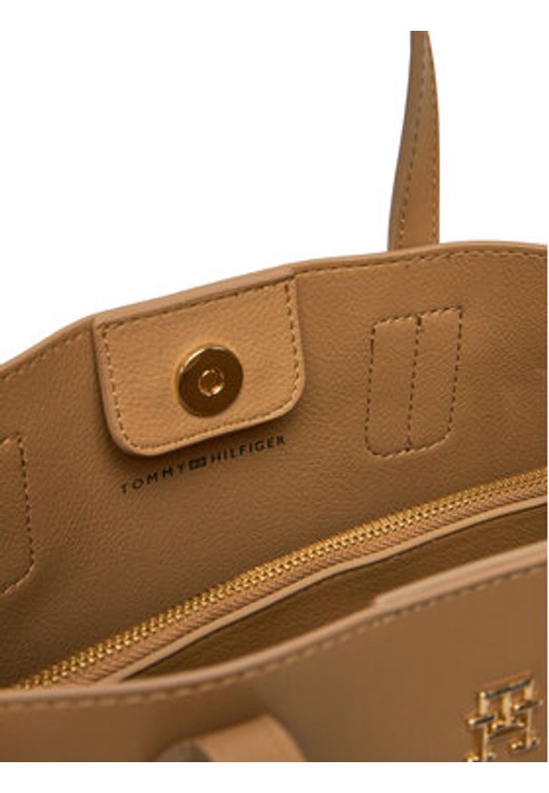 TOMMY HILFIGER - Tommy Hilfiger Torebka Th Distinct Mini Tote AW0AW17192 Brązowy. Kolor: brązowy. Materiał: skórzane