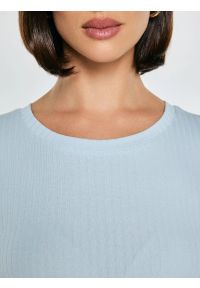 Big-Star - Koszulka damska w prążek błękitna Imija 400. Okazja: na co dzień. Kolor: niebieski. Materiał: prążkowany, dzianina, jeans, materiał. Długość rękawa: krótki rękaw. Długość: krótkie. Wzór: prążki. Styl: casual, klasyczny #4