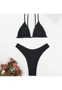 Intica - Bikini push-up z regulowanym sznurowaniem na plażę Rosmaria. Kolor: czarny. Materiał: materiał