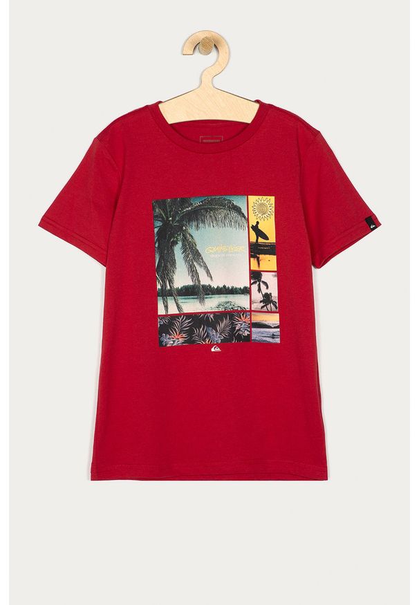 Quiksilver - T-shirt dziecięcy 128-172 cm. Okazja: na co dzień. Kolor: czerwony. Materiał: bawełna, dzianina. Wzór: nadruk. Styl: casual