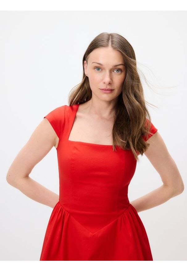 Reserved - Sukienka mini - czerwony. Kolor: czerwony. Materiał: dzianina. Długość: mini