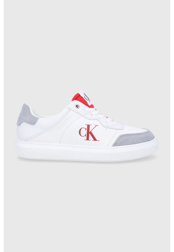 Calvin Klein Jeans Buty skórzane YM0YM00283 kolor biały. Nosek buta: okrągły. Zapięcie: sznurówki. Kolor: biały. Materiał: skóra