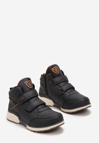 Born2be - Granatowo-Pomarańczowe Sportowe Botki Traperki z Dwoma Rzepami Farira. Okazja: na co dzień. Zapięcie: rzepy. Kolor: niebieski. Materiał: jeans. Styl: sportowy