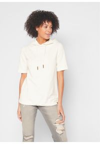 bonprix - Bluza z kapturem, z mieszanki bawełny. Typ kołnierza: kaptur. Kolor: biały. Materiał: bawełna. Długość rękawa: krótki rękaw. Długość: krótkie #1