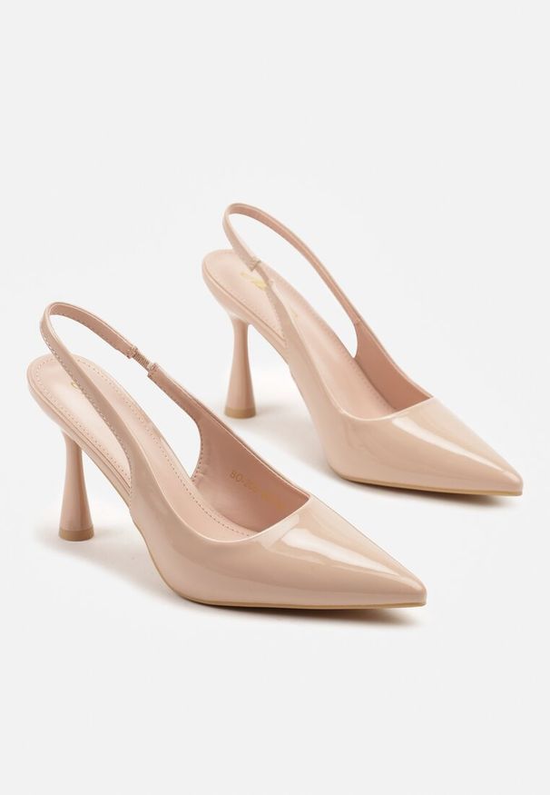 Renee - Beżowe Lakierowane Sandały Szpilki Typu Slingback Ulios. Okazja: na co dzień. Kolor: beżowy. Materiał: lakier. Obcas: na szpilce. Styl: klasyczny, elegancki, casual. Wysokość obcasa: średni