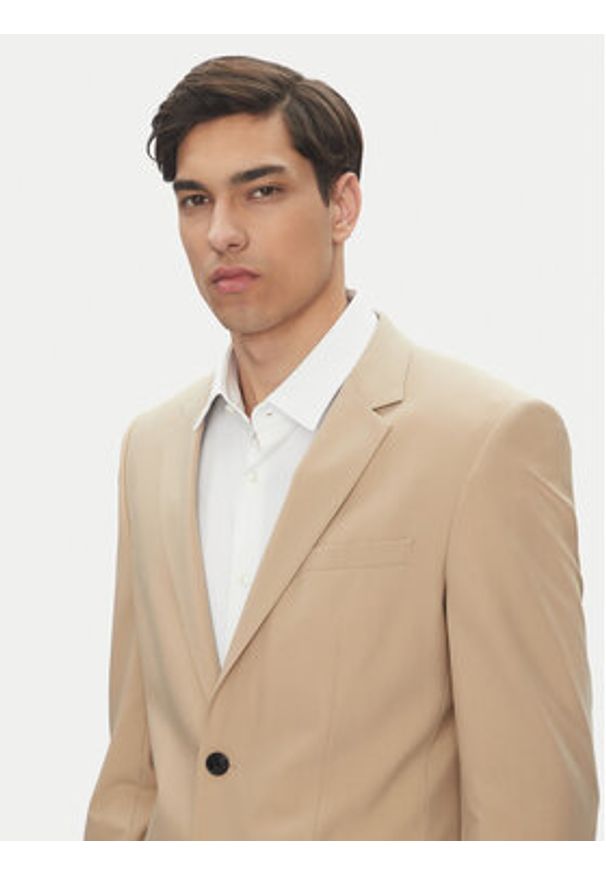Hugo - HUGO Garnitur Henry/Getlin232X 50530116 Beżowy Slim Fit. Kolor: beżowy. Materiał: syntetyk
