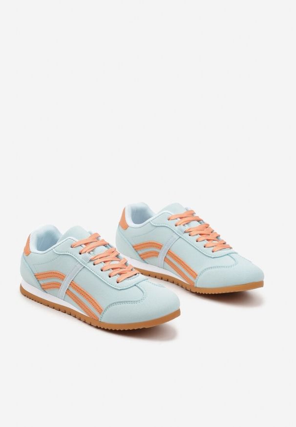 Born2be - Niebiesko-Pomarańczowe Sneakersy z Przeszyciami i Ozdobnymi Paskami na Boku Beniffa. Okazja: na co dzień. Zapięcie: pasek. Kolor: niebieski. Wzór: paski. Obcas: na obcasie. Wysokość obcasa: niski