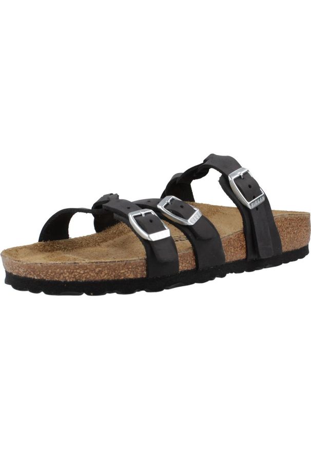 Klapki damskie Birkenstock Franca Braided. Kolor: czarny. Materiał: materiał, syntetyk, skóra