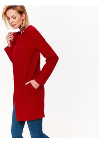 TOP SECRET - Elegancki sweter damski. Okazja: na co dzień. Kolor: czerwony. Materiał: dzianina, wełna. Długość rękawa: długi rękaw. Długość: długie. Sezon: wiosna. Styl: elegancki #2