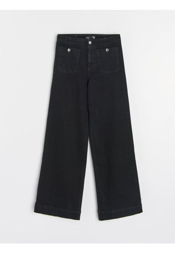 Sinsay - Jeansy wide leg - czarny. Kolor: czarny