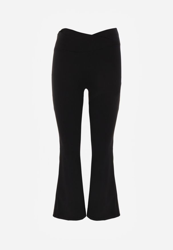 Born2be - Czarne Legginsy Dzwony z Kopertowym Wysokim Stanem Azinuna. Okazja: na co dzień. Stan: podwyższony. Kolor: czarny. Materiał: materiał. Styl: casual, sportowy