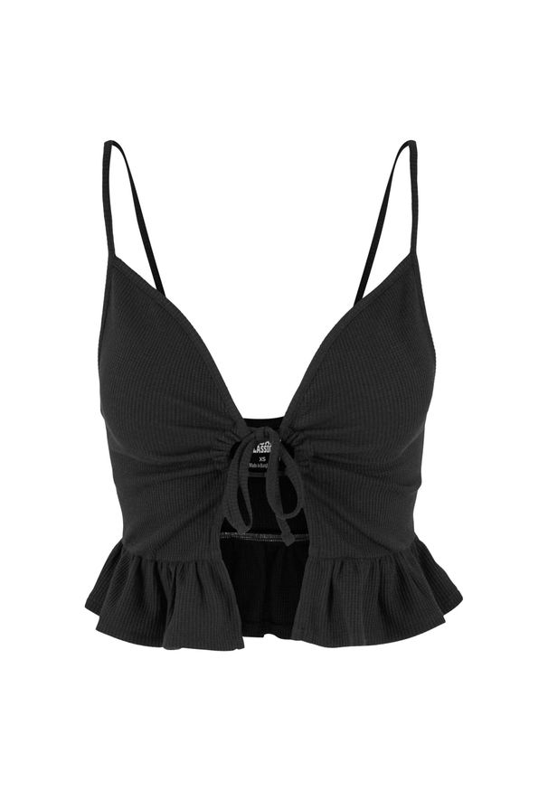 Urban Classics - Top Damski / Damski Z Falbaną Waflową Pique. Kolor: czarny. Sport: turystyka piesza