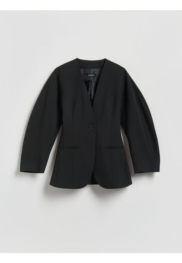 Reserved - Taliowana marynarka - czarny. Kolor: czarny. Materiał: wiskoza, tkanina