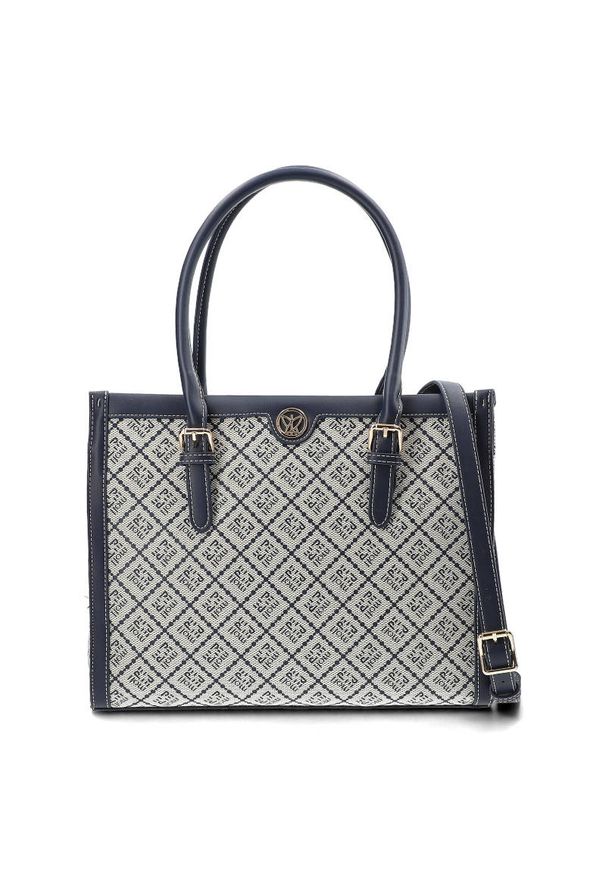 Granatowa Torebka Pepe Moll Elegancka Shopperka Damska. Kolor: niebieski. Wzór: aplikacja. Materiał: skórzane. Styl: elegancki