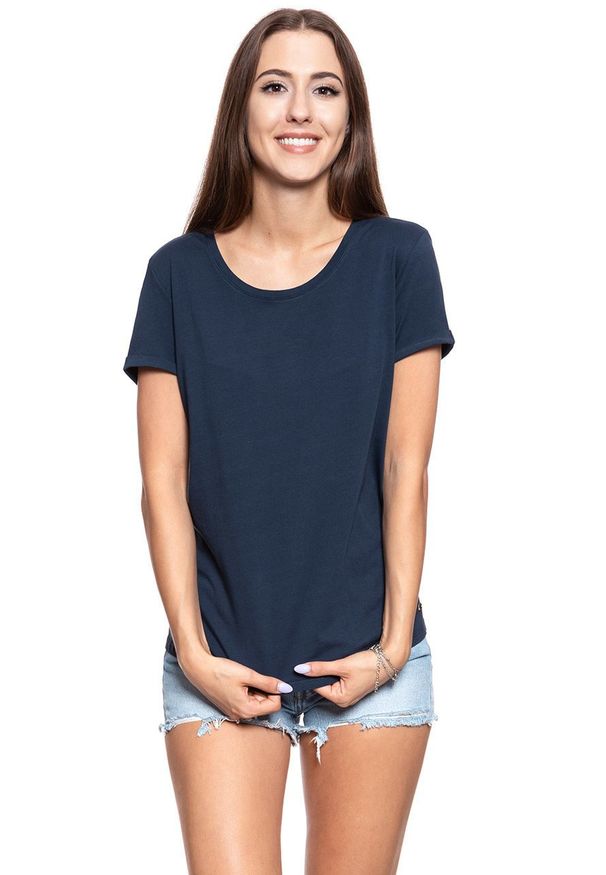 Mustang - MUSTANG T SHIRT DAMSKI Alina C Embro Blue Nights 1009061 4085. Wzór: nadruk
