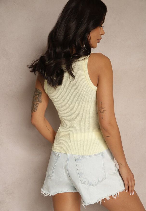 Renee - Żółty Prążkowany Basicowy Top Donellin. Kolor: żółty. Materiał: prążkowany. Styl: klasyczny