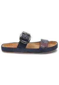 Big-Star - Granatowe Klapki Big Star Modne Buty Na Lato. Okazja: na co dzień, na randkę. Kolor: niebieski. Materiał: skóra ekologiczna, skóra. Wzór: kolorowy. Sezon: lato. Styl: casual, elegancki, wakacyjny #3
